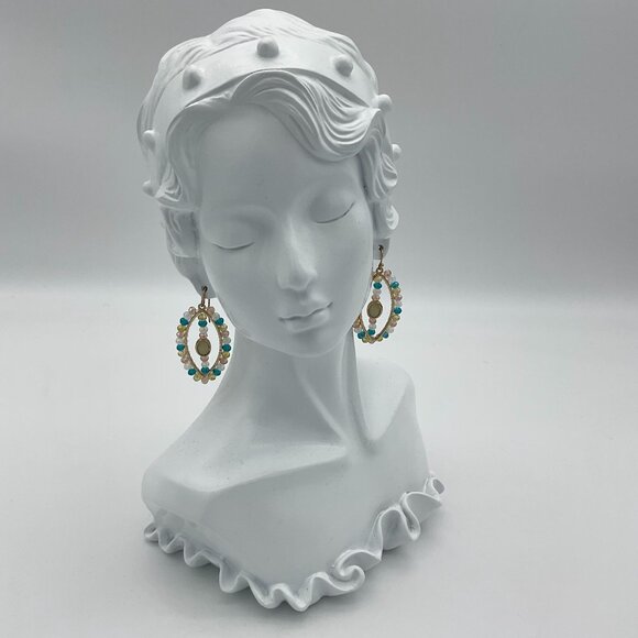 Marquise Shaped Gold tone Pastel Acrylic Beads Drop Earrings Fish Hook Backs - Picture 3 of 5